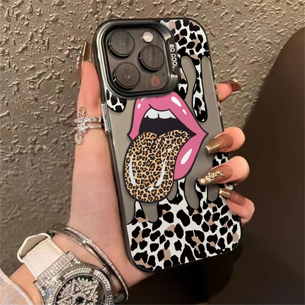 Bibir merah motif macan tutul Case untuk iPhone 13 16 pro max 11 15 12 14 pro Case untuk iPhone XR m