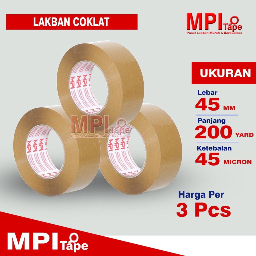 

3 Pcs - Lakban Cokelat 45 mm x 200 Yard - Lakban Packing - MPI