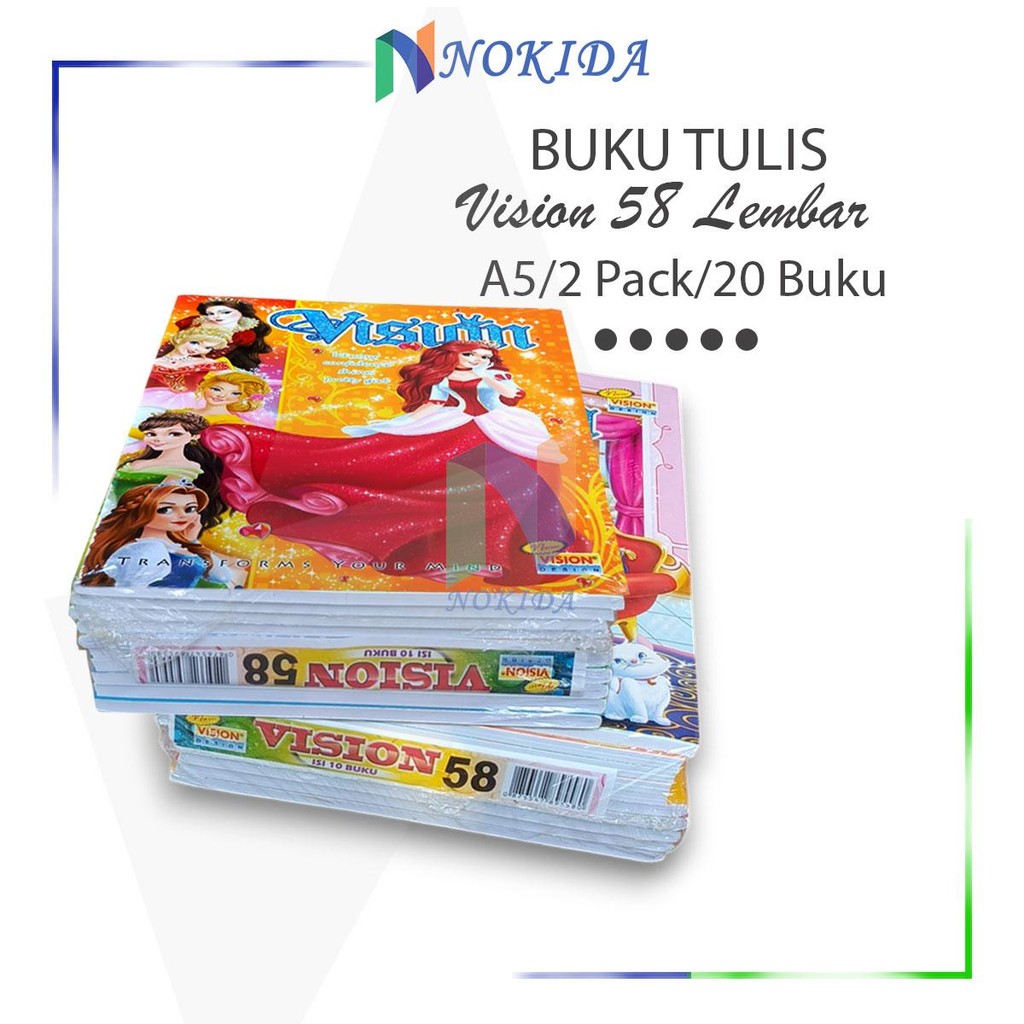 

Nokida Buku Tulis Vision 58 Lembar [2 Pack] / Buku Tulis Sekolah / Tugas / Harian / Latihan / Buku 2 Pak Murah / Alat Tulis / Perlengkapan Sekolah Lengkap / Vision Kwarto Buku Pendek