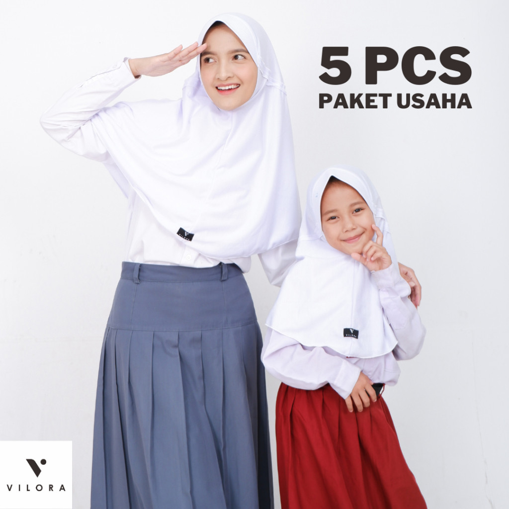 GROHO_SHOP.ID Vilora - Kerudung Sekolah Serut Instan (Paket Hemat 5 Pcs)