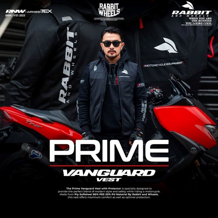 Jaket Motor - Rabbit and Wheels Prime Vanguard Black Vest Original
