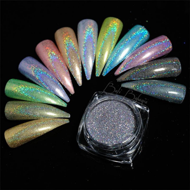 Glitter Hologram Hiasan Nail Art Gold & Silver