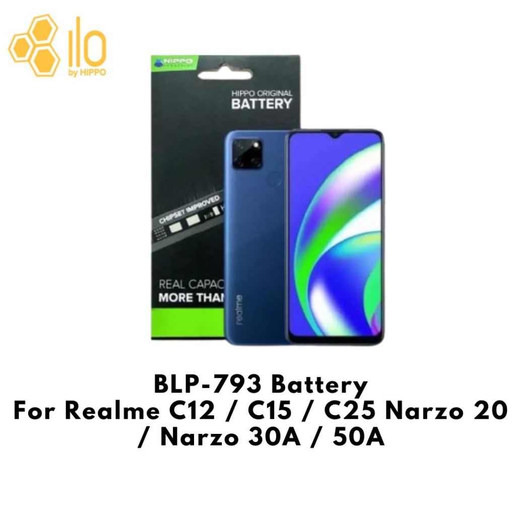 Hippo Baterai REALME C12/C15/C25/NARZO20 /NARZO 30A /50A (BLP-793) 5000MAH original cell batu Battry