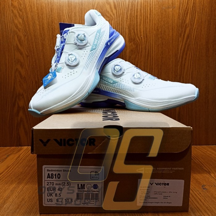 Sepatu Badminton VICTOR A810 (Brilliant White/Delia Robbia Blue) 100% ORIGINAL - 37