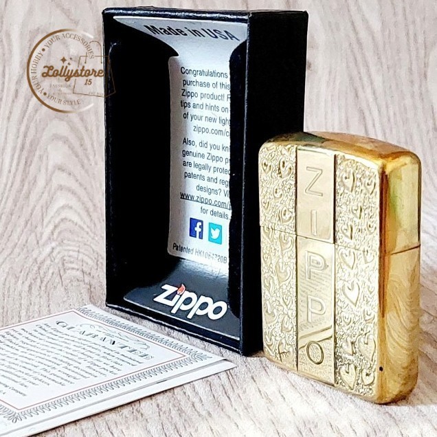 Korek Api Zippo Gold Love Windproof Engraved BEST QUALLITY ORI