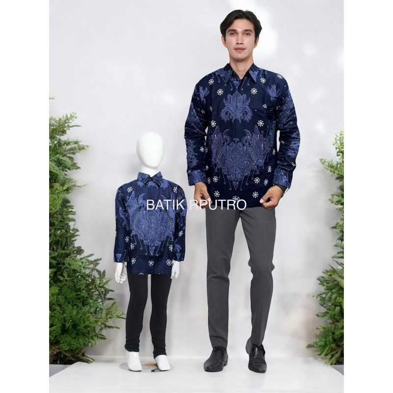 BEST SELLER NEW BIRU DONGKER,Kemeja Batik Couple Ayah dan anak lengan panjang LAPISAN FURING KATUN H