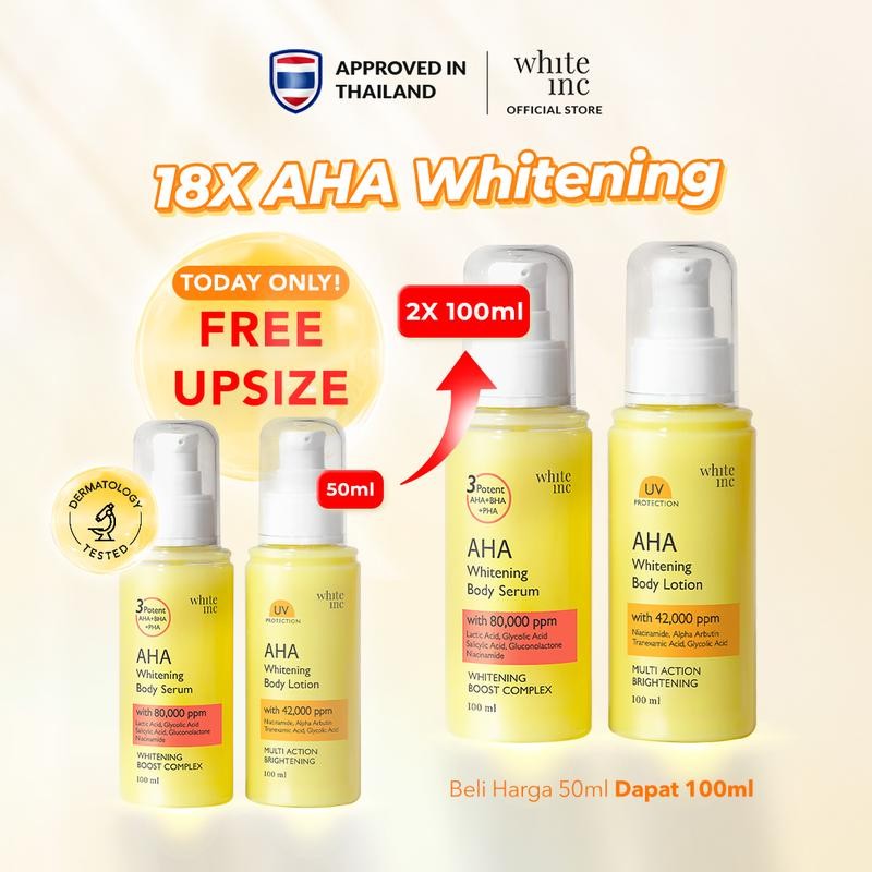 

[BUNDLE] WHITE INC AHA Body Serum & Body Lotion to Whitening & Moisturising | Hand Body Serum & Lotion Pencerah Mencerahkan Seluruh Tubuh