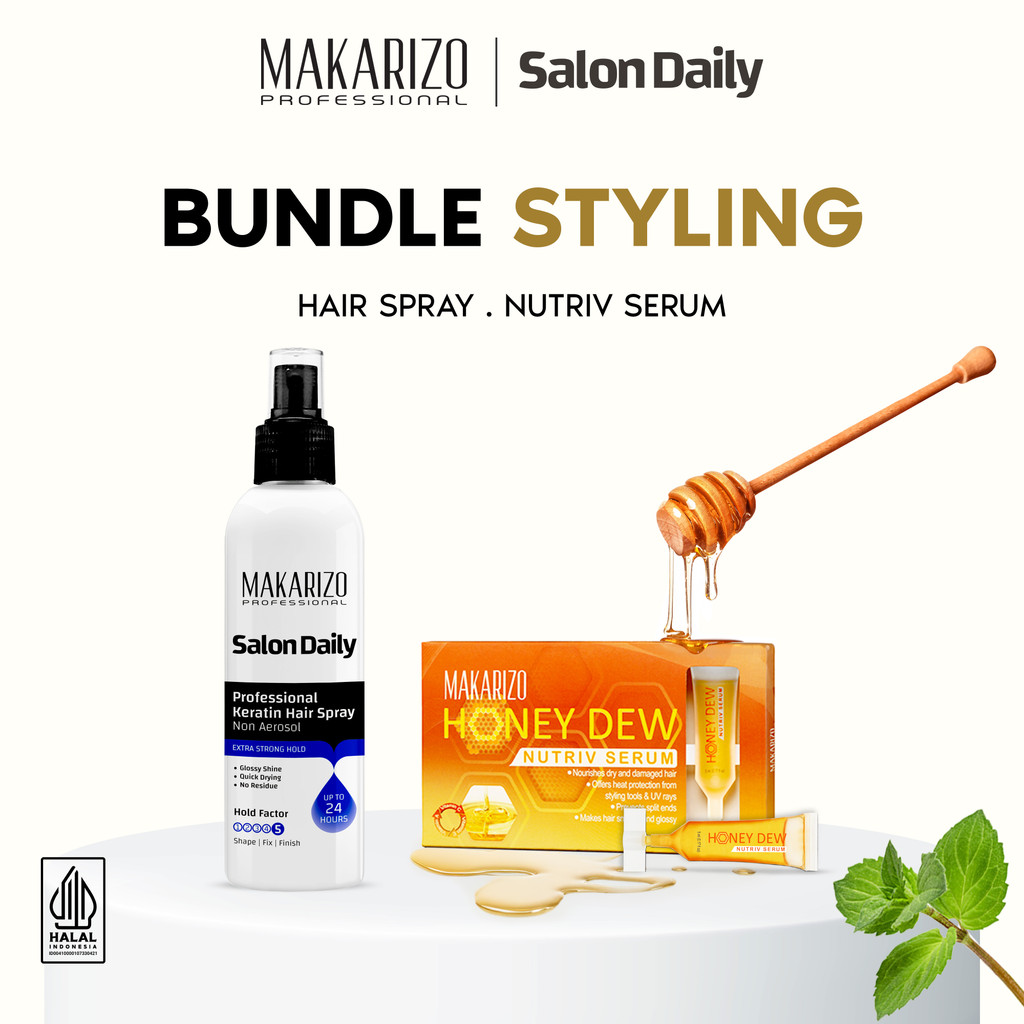 Bundle Styling Salon Daily Hair Spray & Hair Nutriv Serum Honey Dew by Makarizo Professional - Kerat
