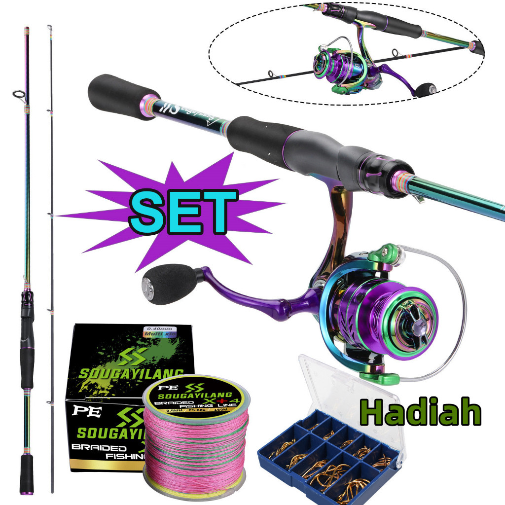 [TERLARIS] Sougayilang Power Handle Reel Pancing Joran Spinning Set,Carbon Fiber Joran Ultralight an