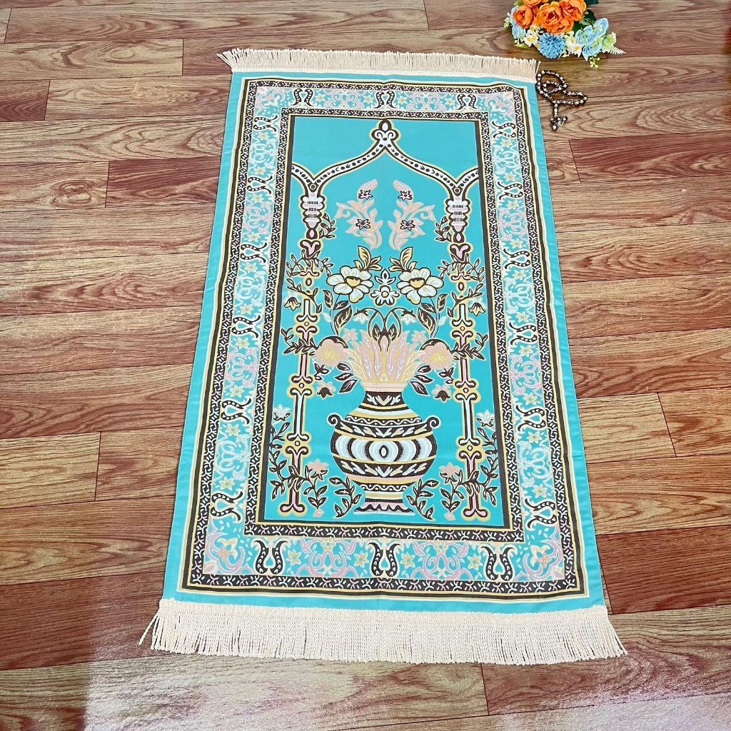 [COD]  Sajadah Turki Silk Satin Premium 70×120cm  Bordir Timbul Motif Bunga Mewah  Elegan Seserahan