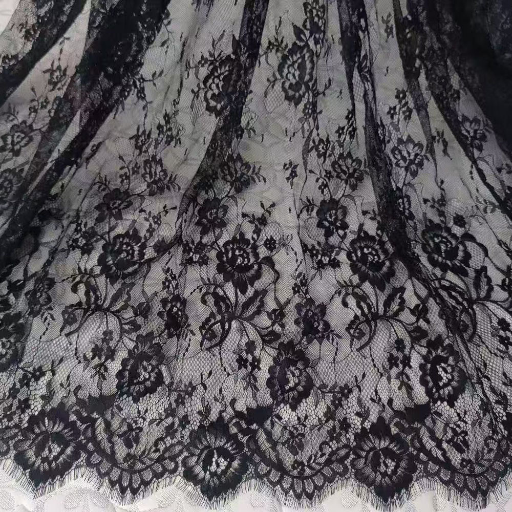

3Meters Eyelash Lace Fabric Intricate Floral Patterns for DIY Wedding Dress, Veils, Tablecloths, Curtains, Nylon Lace Fabric