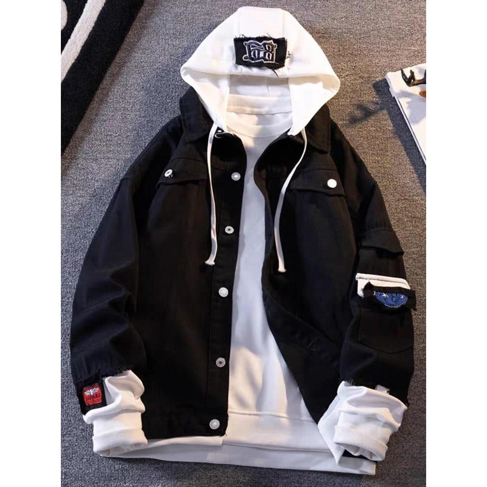 Jaket jeans denim pria premium lotto kombinasi topi kupluk terbaru atasan pria casual keren santai d