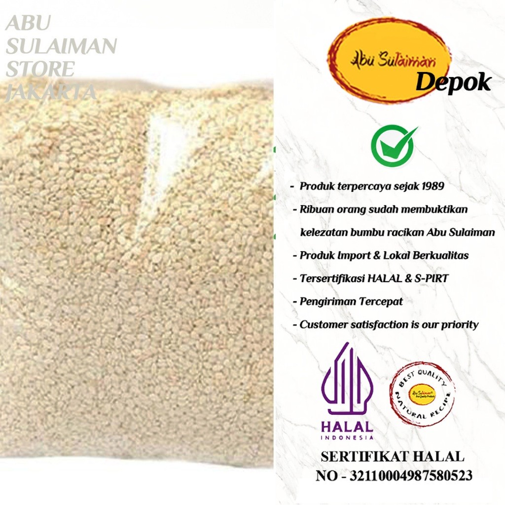 

Wijen Putih 100 gr / Natural White Sesame Seeds 100 gr / Wijen Putih Premium Abu Sulaiman Store Depok