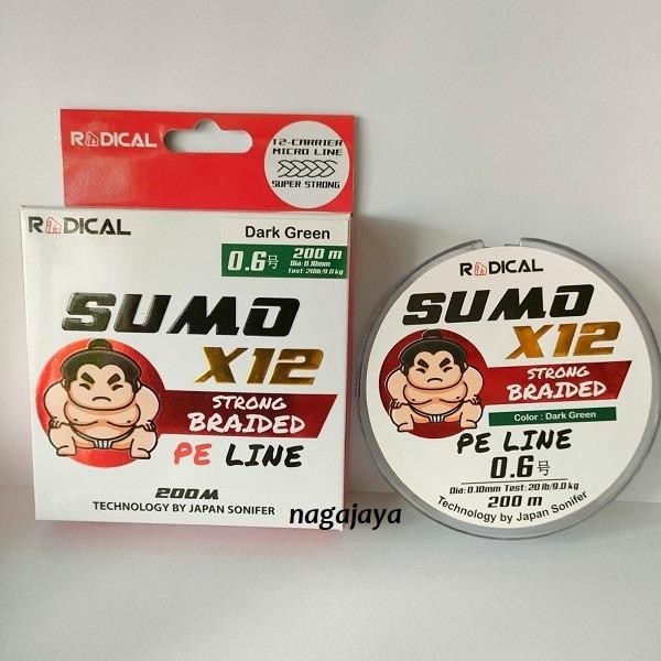 Senar pancing braid PE line Sumo X12 200m hijau senar PE 200m senar joran Reel - 0.6
