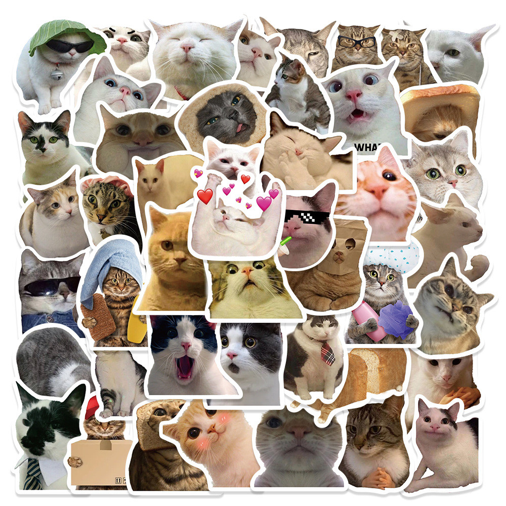 

50Pcs Kawaii Funny Cat Meme Sticker Cute Waterproof Graffiti Decorative Luggage Laptop Phone Guitar Scrapbook Kids Stickers Toy