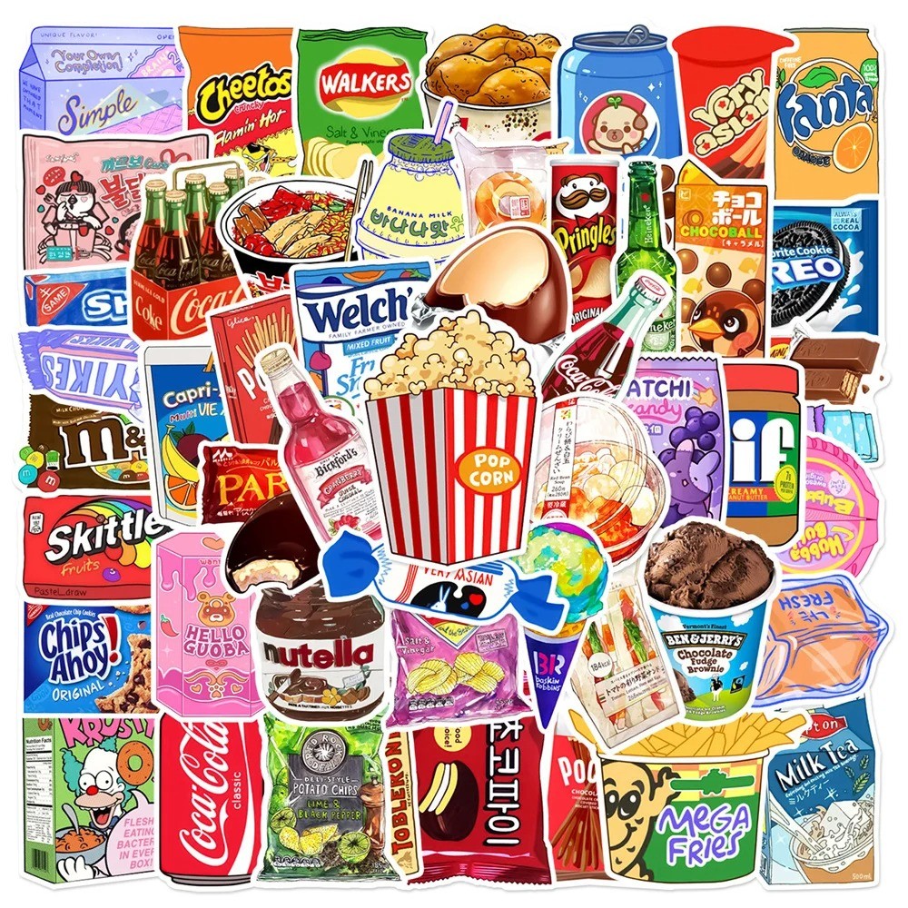 

100PCS Snack Packaging Cartoon Trendy Graffiti Sticker Waterproof Toy Decoration Notebook Kids Gift IPadPVCSticker