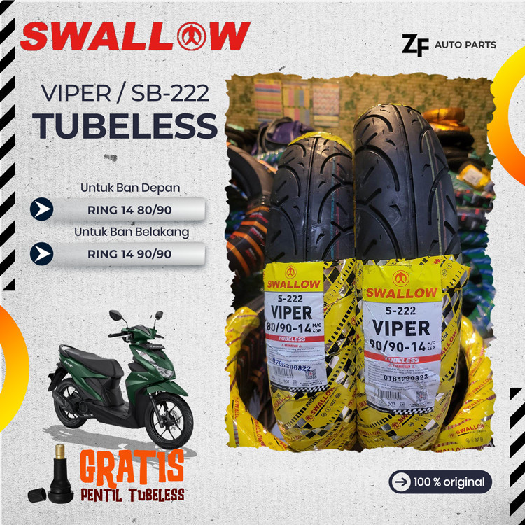SEPASANG / SATUAN BAN MOTOR MATIC SWALLOW VIPER Ring 14 TUBELESS DEPAN BELAKANG BEAT MIO VARIO GENIO