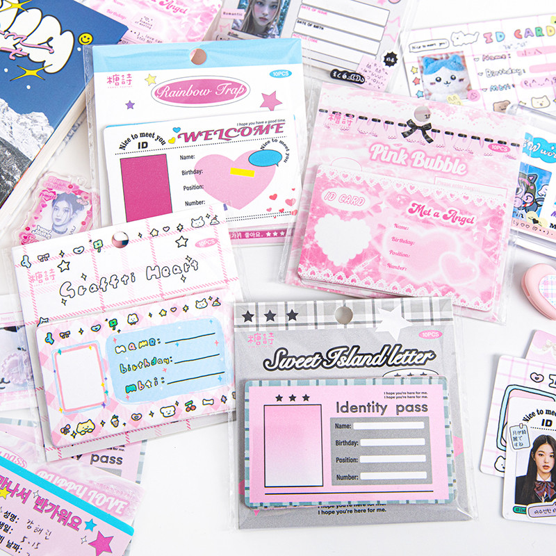 

10Pcs Kawaii Korean ID Card Stickers Decoration Hand Account Photocard DIY Journal Diary Album Cute Stationery