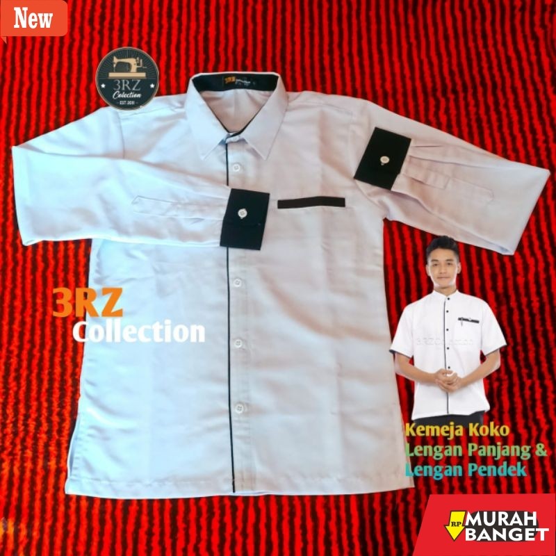 Kemeja formal pria Kemeja Putih List Hitam Pria Atasan Putih Laki-laki Baju Putih Lengan Panjang Len