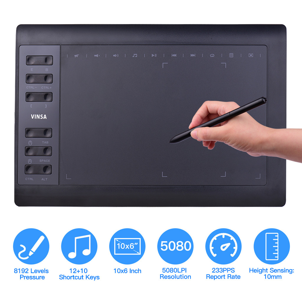 

10x6 Inch Professional Graphics Drawing Tablet 12 Express Keys with for Windows Mac for Painting Designing Online Course