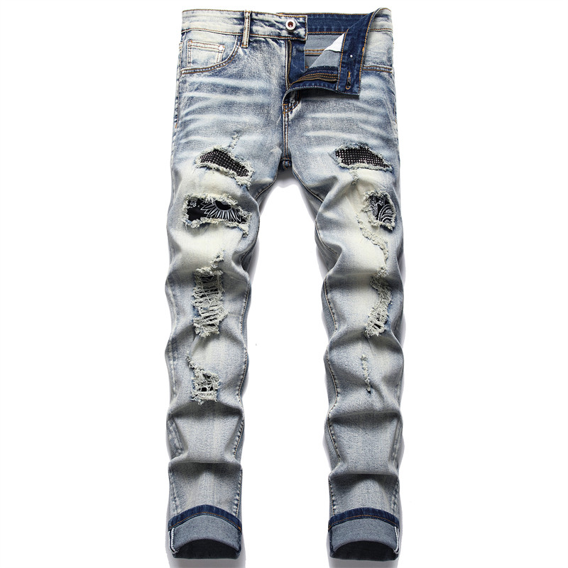 High Quality Men Casual Jeans Paint Slim Straight Hole Jeans Autumn Jean Homme Male Denim Pants