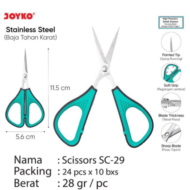 

Gunting Stainless Steel Pegangan Karet Lembut / Soft Grip Stainles Steel Scissors Joyko Sc-29 , 30 , 31 , 32