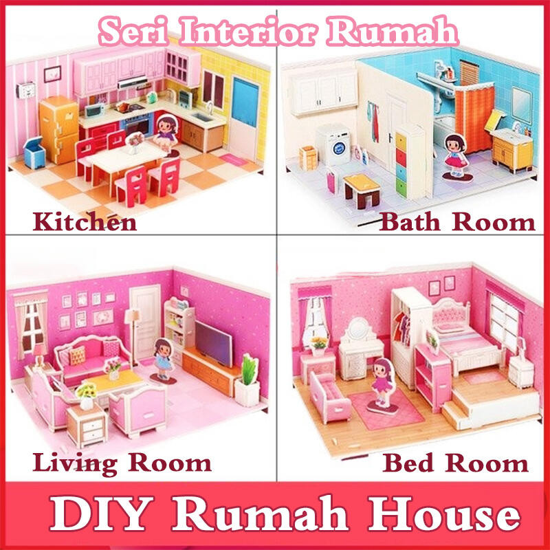 【ready】3D susun DIY Rumah House Mainan Edukasi Anak Puzzle 3D Miniatur DIY Jigsaw Kecil  Mainan puzz