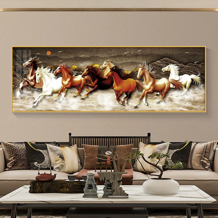 Lukisan Porcelain Painting Diamond 9 Kuda Mewah Diamond