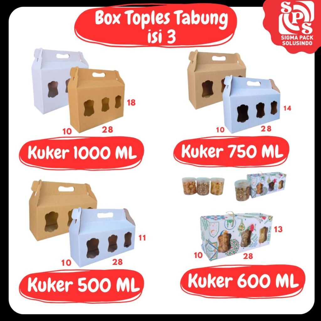 

Box Kuker Jar Isi 3 28x10x18 / 28x10x14 / 28x10x13 Tali / 28x10x11 Toples Jar 500ml/600ml/750ml/1000ml Jinjing Gable Box Jar Kue Kering Gable Box Idul Fitri Dus Kue Kering Kemasan Jajan Souvenir VICTORY JPN