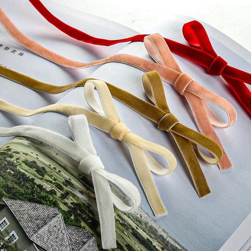 

50Yards/roll Velvet Flocking Ribbon Flowers Handmade Clothing Accessories Delicate Velvet Gift Box Decoration DIY Baking Ribbons