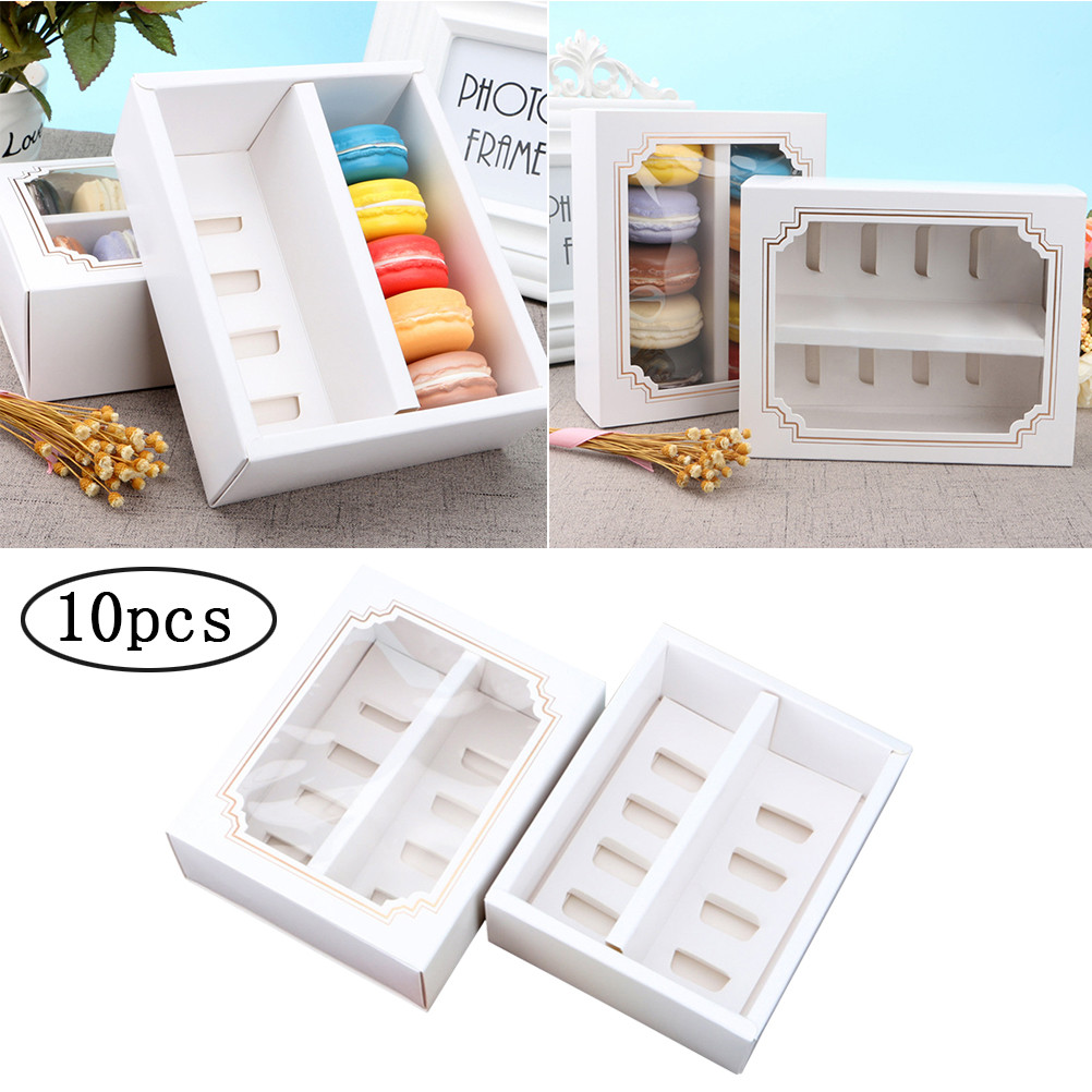 

10pcs Paper Macarons Box Packaging Macaron Box With Window Dessert Containers Muffin Cupcake Box Carriers For Home Dessert Shop