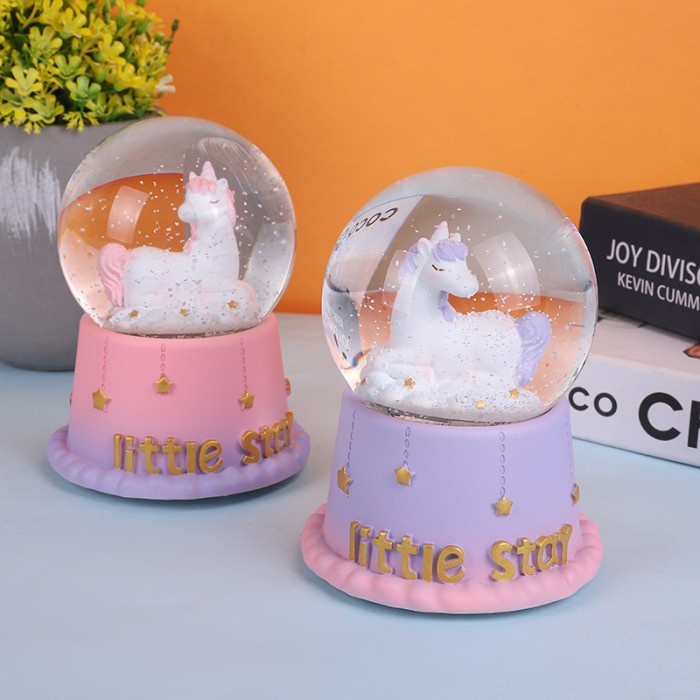 pajangan bola kristal salju lampu kamar hias snowball unicorn
