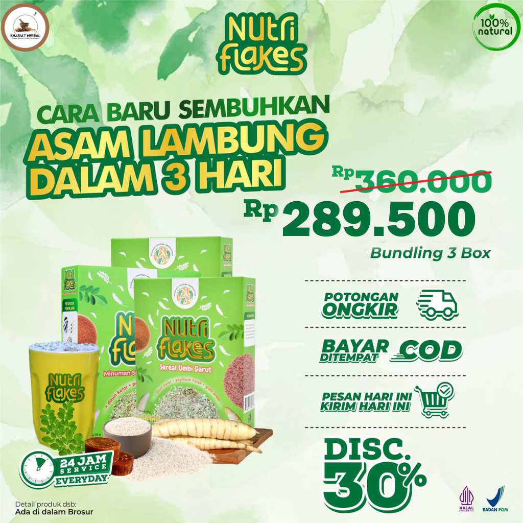 

Promo Kilat Paket 3 Box Nutriflakes Sereal Umbi Garut Asam Lambung - Ampuh Mengatasi Masalah Lambung
