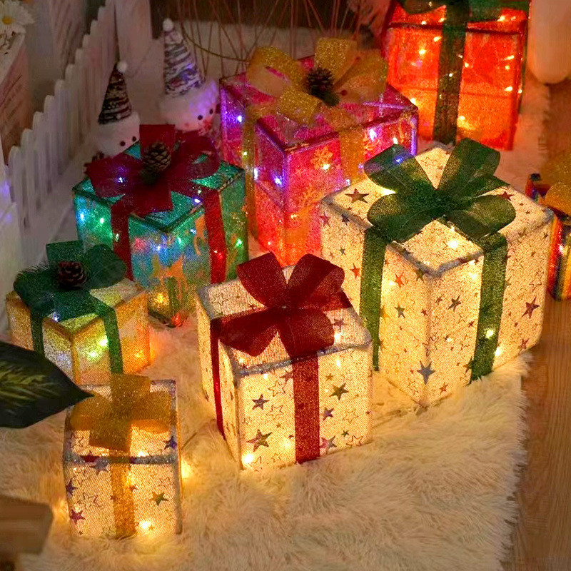 

Christmas Glowing Decoration Gift Box Ornament With Bow Christmas Lighting Box Outdoor Light Lighting Christmas Box Dropshipping