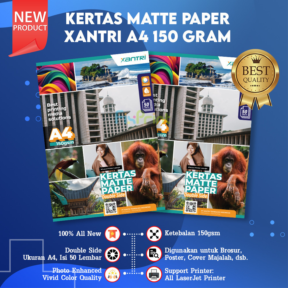 

Kertas Matte Paper Double Side A4 150gsm, Kertas Matte Printer A4 1pack / 50pcs