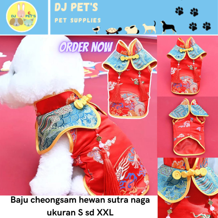 baju cheongsam anjing dan kucing jantan premium - Hitam, L