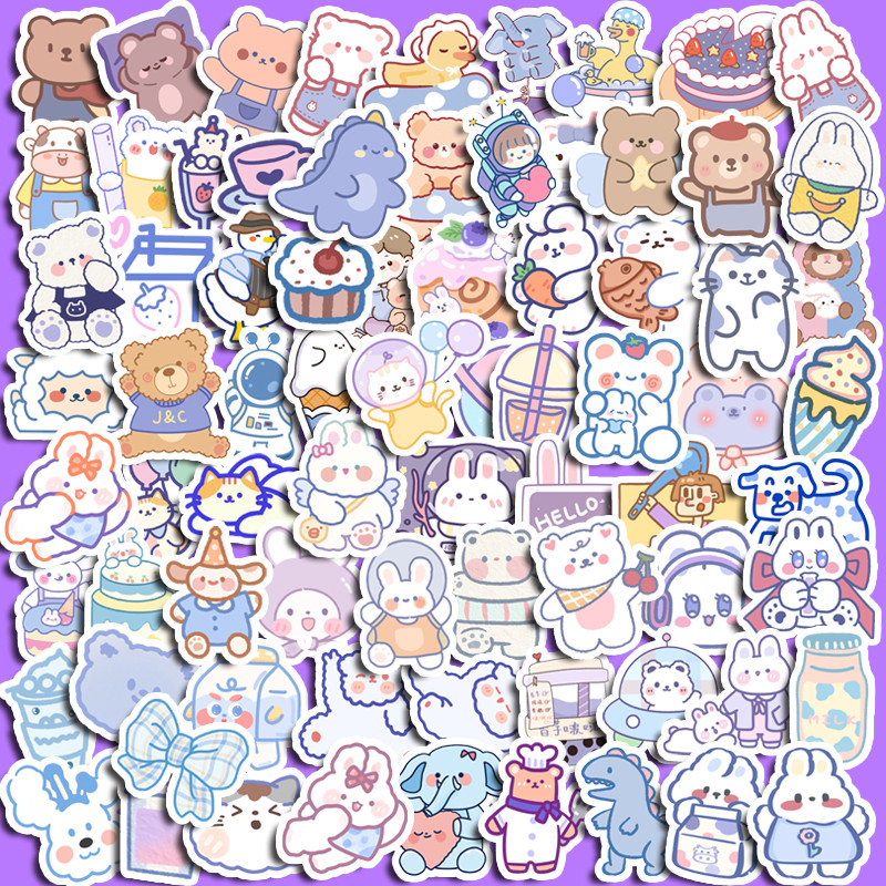 

90pcs Blue Brownie Cute Animal Graffiti Stickers Children's Diy Stationery Computer Stickers Student Stationery