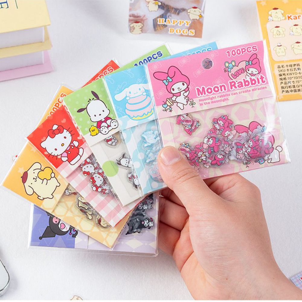 

100pcs Sanrio Cartoon Mini Sticker Pochacco Kuromi Melody Kitty Kawaii Stickers Student Stationery Supplies Birthday Gifts