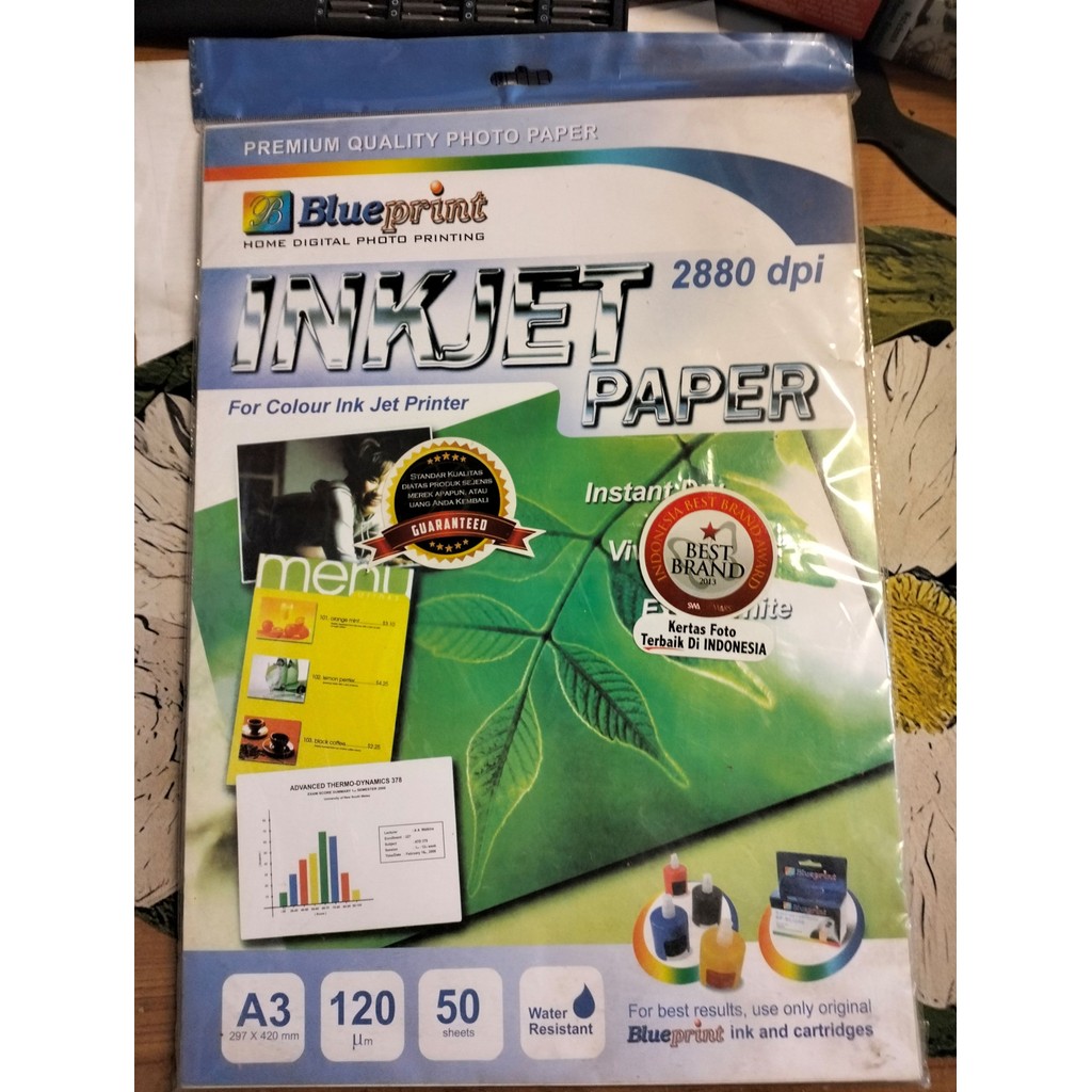 

kertas foto inkjet paper blueprint 2880 dpi ukuran A3 120 gsm isi 1 pak 50 lembar cepat kering Murah