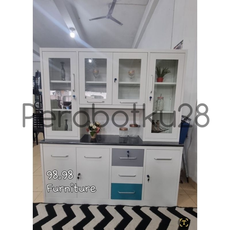 [PERABOTKU28} Lemari Dapur Besi Import / Lemari Makan Plat-Uk.160x40x190 - Ada tambahan Rak piring