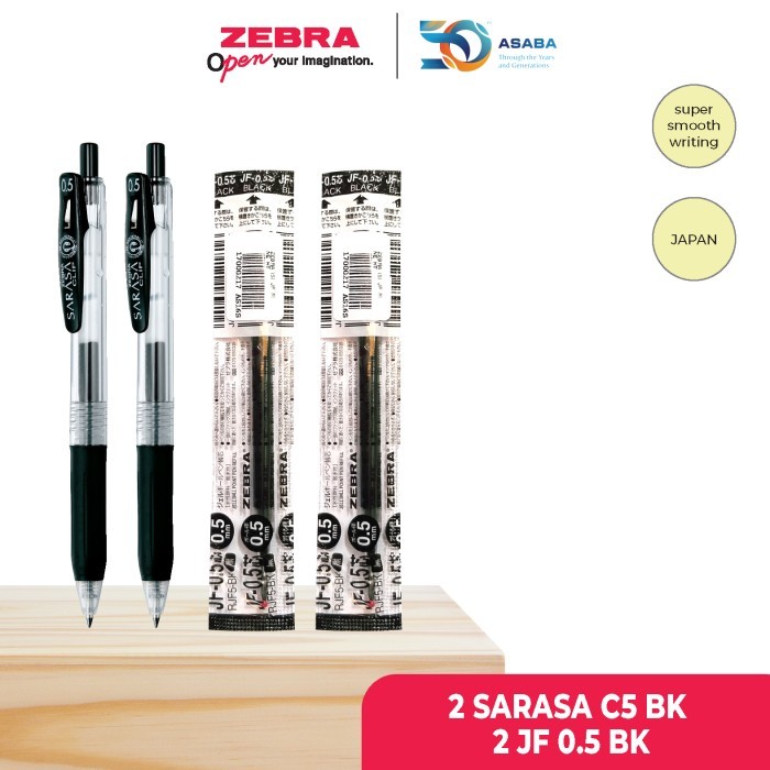 

[New Arrival] Zebra Paket alat tulis pulpen gel sarasa 0.5mm (2 pcs) + Refill sarasa 0.5 mm (2 pcs) ) - warna hitam
