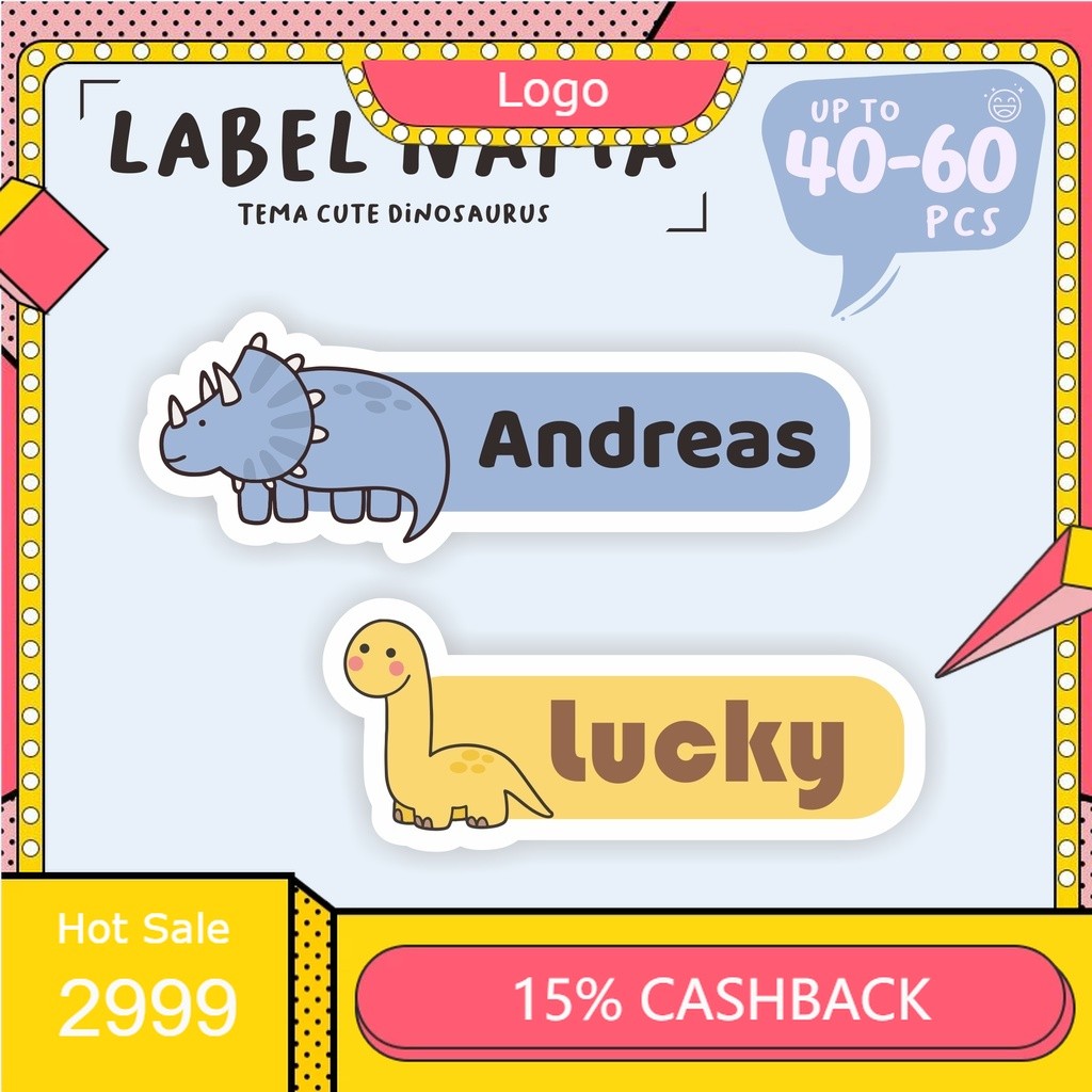 

(40 - 60 pcs) Stiker nama DINOSAURUS\stiker label nama cute/waterproff stiker/murah/cutting stiker