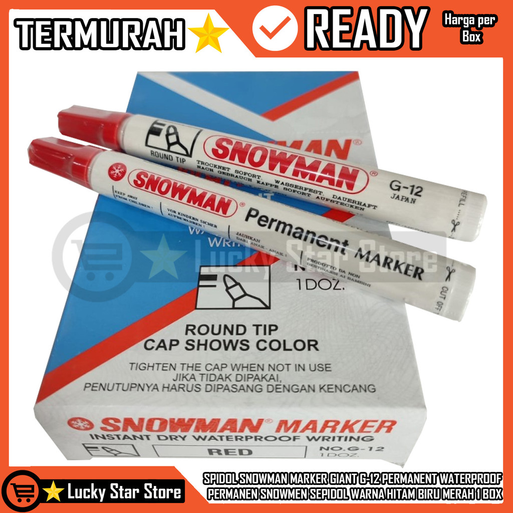 

Spidol Permanent Balpen Ball Point Pen Snowman Marker Giant G 12 G-12 Permanen Snowmen Sepidol 1 Box Per Pack Bolpen Pena Bolpoin Kantor Sekolah Alat Papan Tulis Balpen Lancip Luncip Warna Hitam Biru Merah