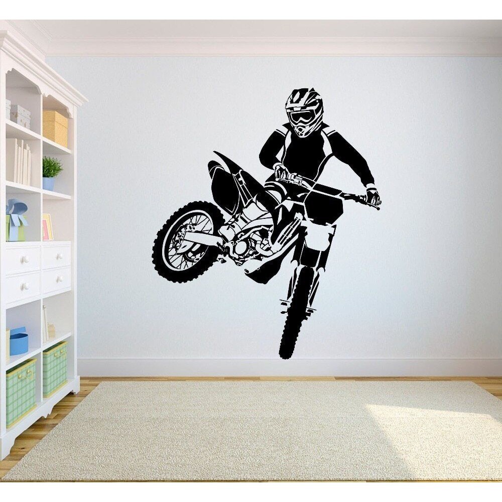 

Wall Decal Motorcross Dirt Bike Sticker Bedroom Sport Dirt Bike Motorcycle Personalised Boys Teenager Room A-009