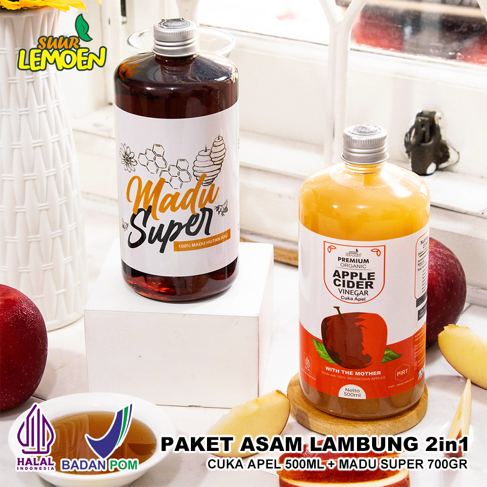 

Suur Lemeon - Paket Asam Lambung - Diet Sehat Bundling Cuka Apel 500ml dan Madu Hutan 700gr Asli apel