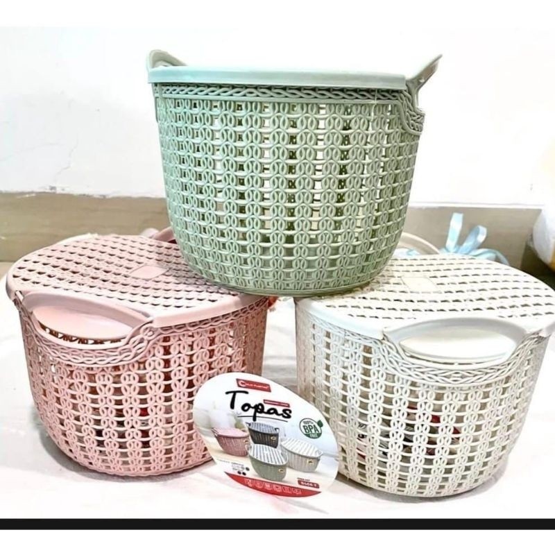 Paket 1 Lusin Mix Keranjang Serbaguna Tutup Keranjang Topas Tutup Keranjang Serbaguna Topas Tutup