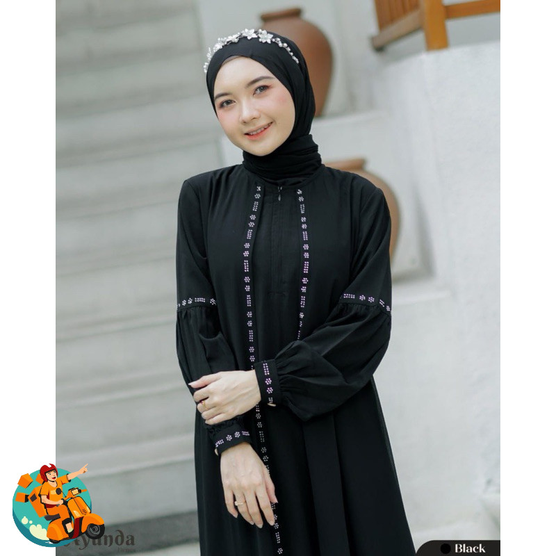 Ayunda dress gamis ceruty mix syakilla model terbaru 2024 aplikasi swarovski/gamis swarovski viral k