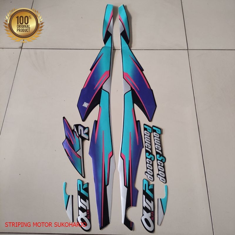 (ORI) Striping Yamaha v100/Alfa Alfa 100 power scoop striker  body biru 1995 kualitas original