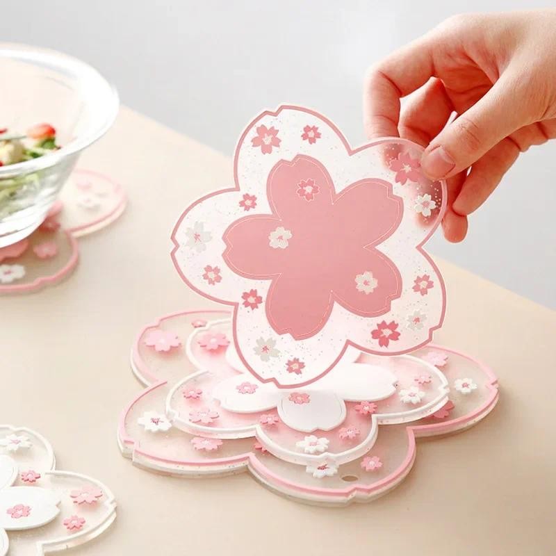 

Kawaii Cherry Blossom Desk Mat Coffee Cup Coaster Heat Insulation Table Mat for Tea Milk Mug Home Decors Office Desk Organizer