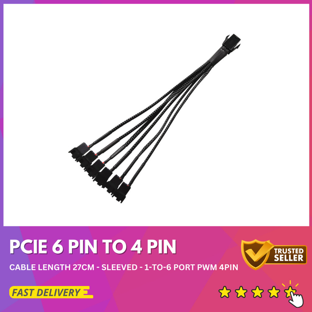 Kabel PCIE 6 Pin to 4 Pin PWM Fan Splitter / Adapter PCIE to 4 pin PWM 1 To 6
